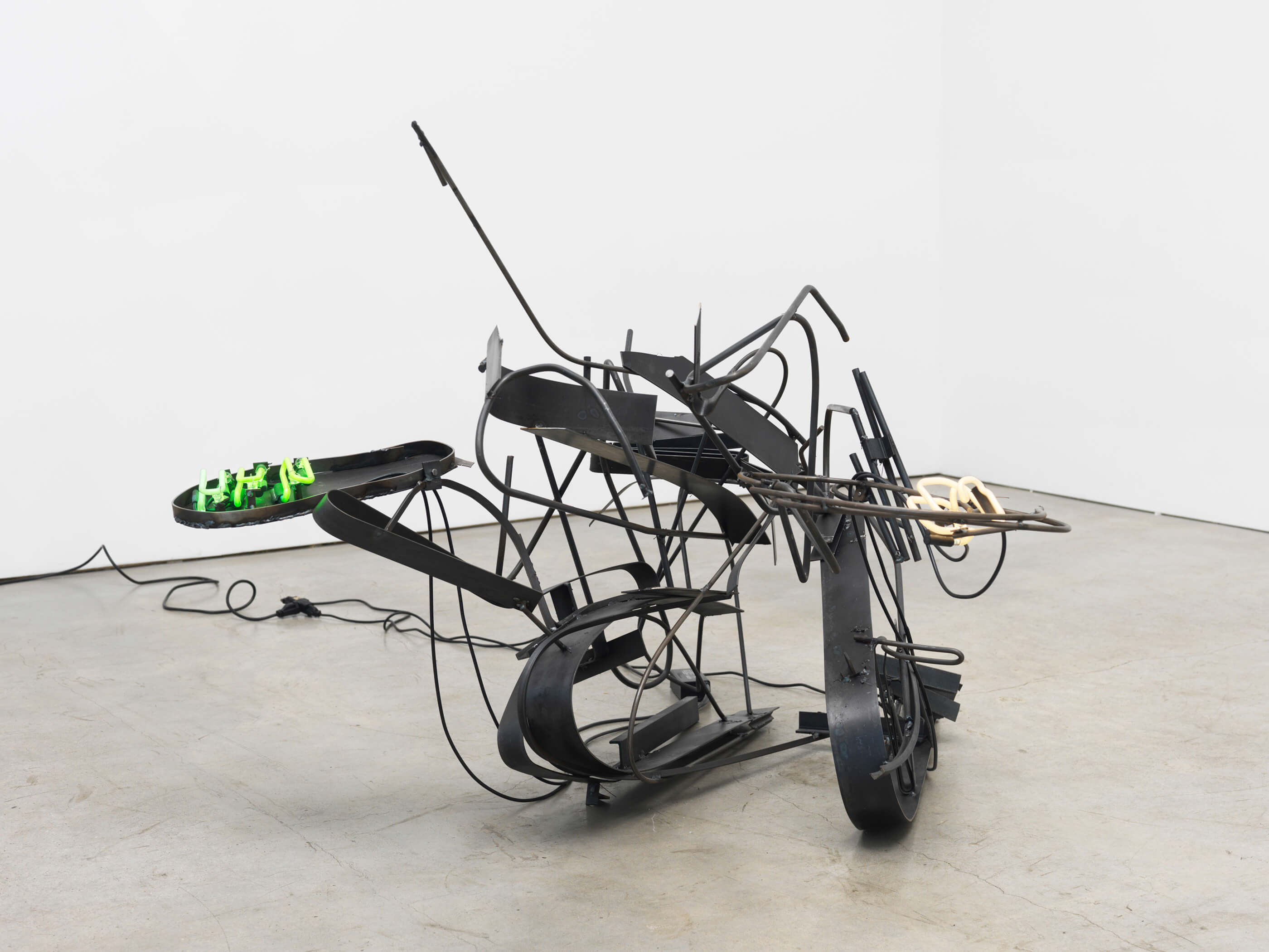 Hors d’oeuvres, Steel, neon, transformers, GTO cable, electric cable, 2 x 5 x 4.5 feet, 2015